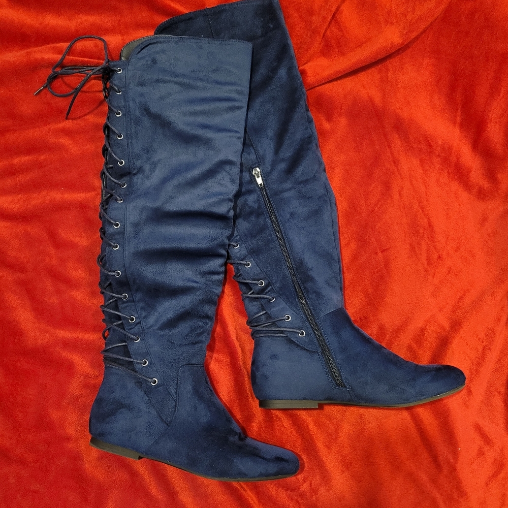 Navy over the knee boots